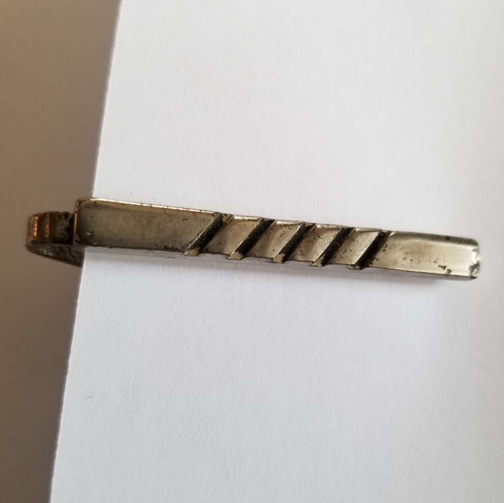 Vintage tie clip dark silver tone metal mens  jewelry